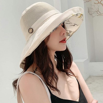 Sun Hats Women Mesh Sun Hats Summer Beach UV Protection UPF Packable Wide Brim Chin Strap - Yellowish-beige - CI18RYTO4T0 $12.65