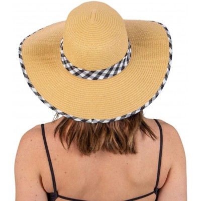 Sun Hats Womens Fabric Patterned Print Brim Adjustable Beach Floppy Sun Hat - Gingham - Black - CF18QDSW90C $19.82