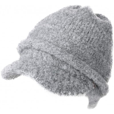 Skullies & Beanies Wool Knitted Visor Beanie Winter Hat for Women Newsboy Cap Warm Soft Lined - 99733_grey - C218KIMMUGL $10.09