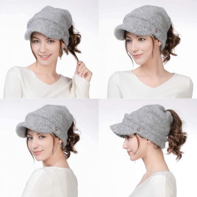 Skullies & Beanies Wool Knitted Visor Beanie Winter Hat for Women Newsboy Cap Warm Soft Lined - 99733_grey - C218KIMMUGL $10.09