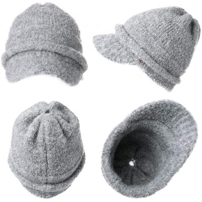 Skullies & Beanies Wool Knitted Visor Beanie Winter Hat for Women Newsboy Cap Warm Soft Lined - 99733_grey - C218KIMMUGL $10.09