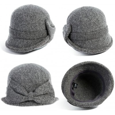 Bucket Hats Womens 1920s Vintage Wool Felt Cloche Bucket Bowler Hat Winter Crushable - 16209_grey - CN12MYCY69F $22.54