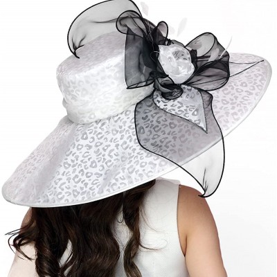 Sun Hats Women Hats Summer Big Hat Wide Brim Top Flower White Black - White Black - CN18CY4UT8W $32.54