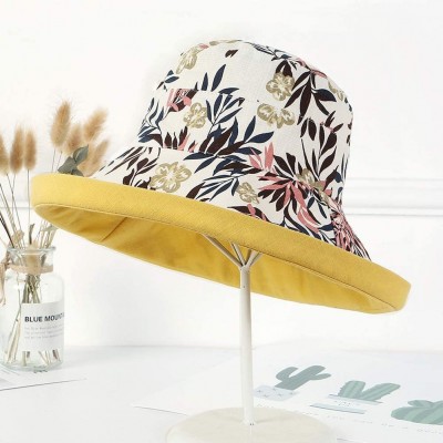 Sun Hats Bucket Hat for Women Double Side Wear Hat Girls Large Wide Brim Hat Packable Visor Caps - Yellow (Leaves) - CI18S2K2...