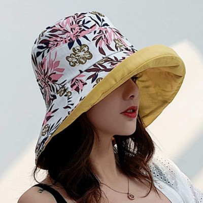 Sun Hats Bucket Hat for Women Double Side Wear Hat Girls Large Wide Brim Hat Packable Visor Caps - Yellow (Leaves) - CI18S2K2...