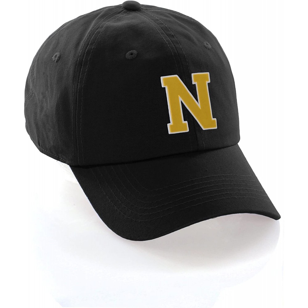 Baseball Caps Customized Letter Intial Baseball Hat A to Z Team Colors- Black Cap White Gold - Letter N - CK18ET8Y70D $10.97