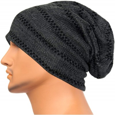 Skullies & Beanies Unisex Beanie Hat Slouchy Knit Cap Skullcap Stripe Baggy Style 1012 - Greyblack - CR128MZ26YJ $9.72