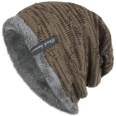 Skullies & Beanies Men Women Winter Warm Stretchy Beanie Skull Slouchy Cap Hat Fleece Lined - Khaki-b - CZ192TMT525 $14.76