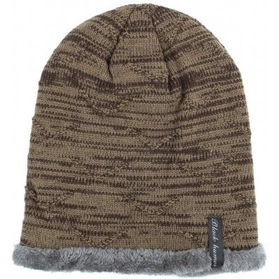 Skullies & Beanies Men Women Winter Warm Stretchy Beanie Skull Slouchy Cap Hat Fleece Lined - Khaki-b - CZ192TMT525 $14.76