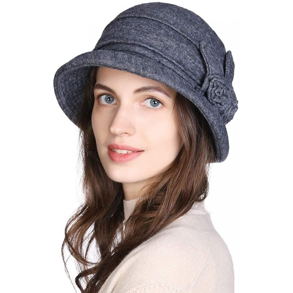 Sun Hats Cloche Round Hat for Women 1920s Fedora Bucket Vintage Hat Flower Accent - 16076_gray - CX192DSEXHC $21.15