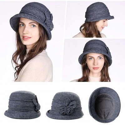 Sun Hats Cloche Round Hat for Women 1920s Fedora Bucket Vintage Hat Flower Accent - 16076_gray - CX192DSEXHC $21.15