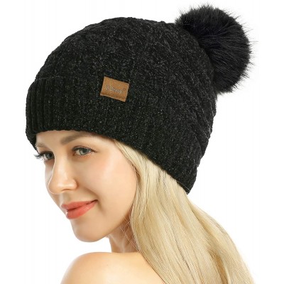 Skullies & Beanies Womens Slouchy Chenille Detachable - Black-d - CO18WWC98KH $12.67