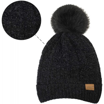 Skullies & Beanies Womens Slouchy Chenille Detachable - Black-d - CO18WWC98KH $12.67