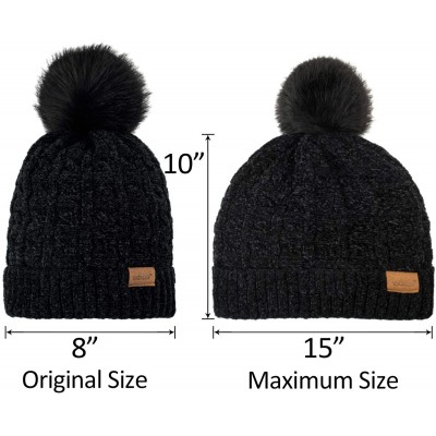 Skullies & Beanies Womens Slouchy Chenille Detachable - Black-d - CO18WWC98KH $12.67