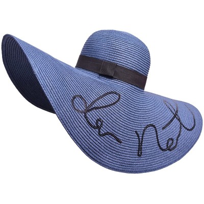 Sun Hats Womens Wide Brim Straw Embroidery Sun Hat Do Not Disturb Beach A429 - Navy Blue - CL17YUNXLI4 $21.90