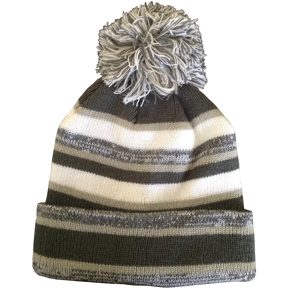 Skullies & Beanies Striped Thick Warm Long Cuffed POM Beanie - Charcoal/white - C7128GMNHVT $16.71