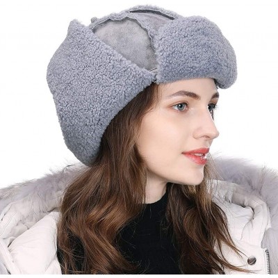 Bomber Hats Ladies Earflap Trapper Hat Faux Fur Hunting Hat Fleece Lined Thick Knitted - 00781_gray - CQ18YR2YU49 $25.02