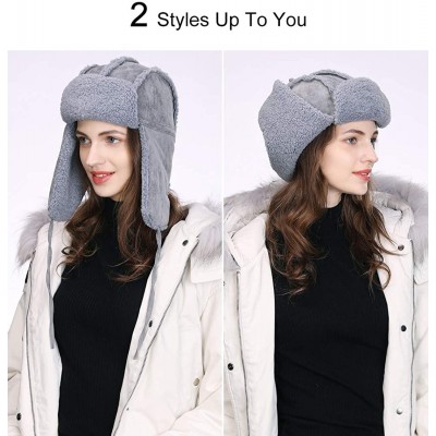 Bomber Hats Ladies Earflap Trapper Hat Faux Fur Hunting Hat Fleece Lined Thick Knitted - 00781_gray - CQ18YR2YU49 $25.02