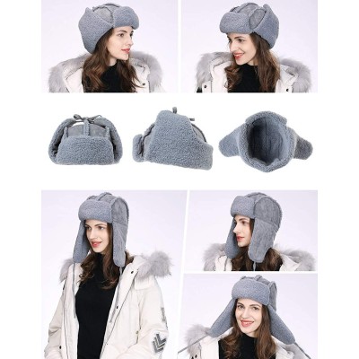 Bomber Hats Ladies Earflap Trapper Hat Faux Fur Hunting Hat Fleece Lined Thick Knitted - 00781_gray - CQ18YR2YU49 $25.02