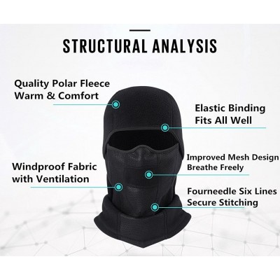 Skullies & Beanies Balaclave Fleece Windproof Ski Mask Face Mask Tactical Hood Neck Warmer - Black Balaclava-windproof Polar ...