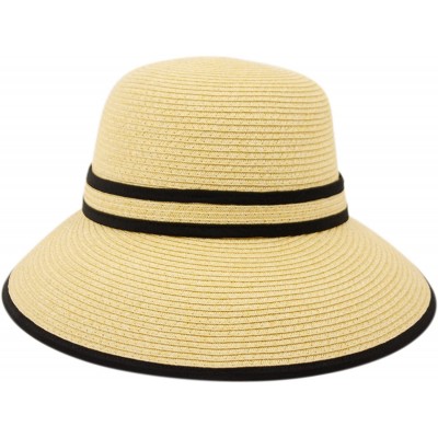 Sun Hats Straw Packable Sun Hat with Black Sash- Wide Front Brim and Smaller Back - Khaki - CR182HDYEMR $14.46