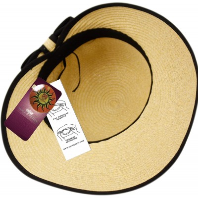 Sun Hats Straw Packable Sun Hat with Black Sash- Wide Front Brim and Smaller Back - Khaki - CR182HDYEMR $14.46