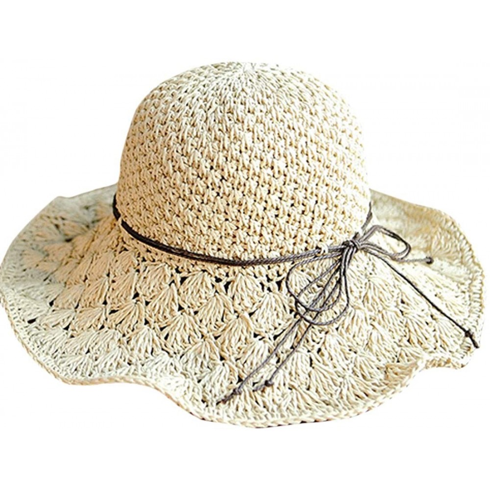 Sun Hats Women's Wide Brim Floppy Summer Sun Hat UPF 50+ Beach Staw Hat - 2 Beige - CY199ZTG98H $19.90