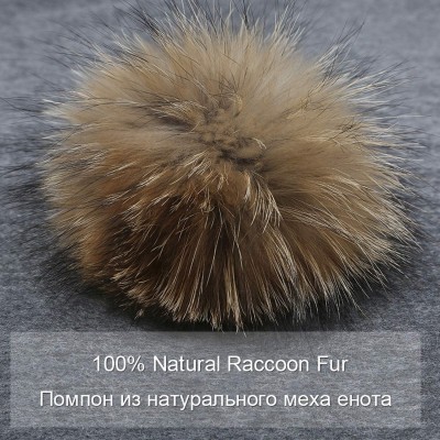 Skullies & Beanies Knitted Real Fur Hat 100% Real Raccoon Fur Pom Pom Hat Winter Women Hat Beanie for Women - Pink - CF18LZ96...