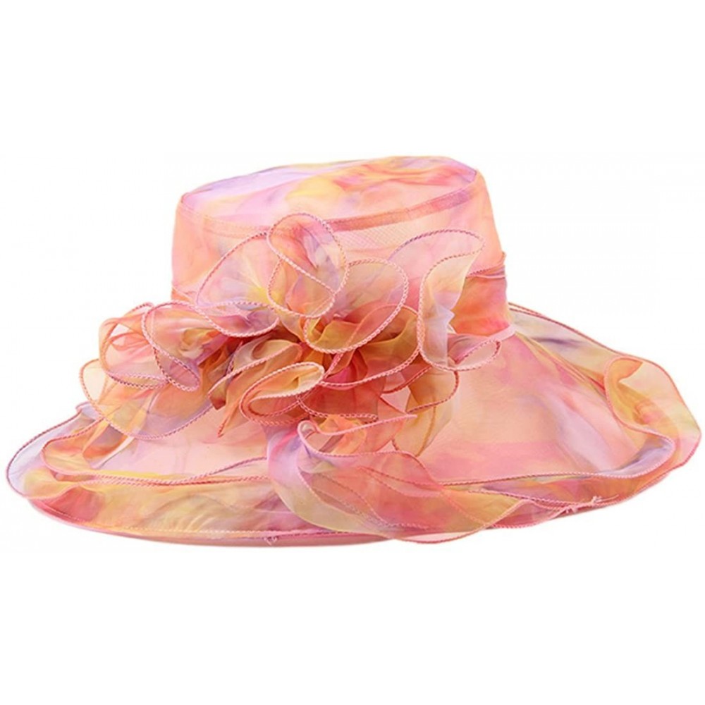 Sun Hats Women's Colorful Organza Wide Brim Tea Party Kentucky Derby Hat (Multicolored2) - CY12G0XDKP9 $13.94