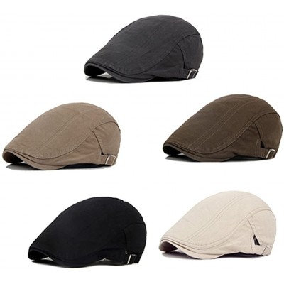 Newsboy Caps Classic Men Casual Solid Color Cotton Flat Cabbie Newsboy Hat Sun Beret Cap - Light Khaki - CR187L3CSH4 $9.06