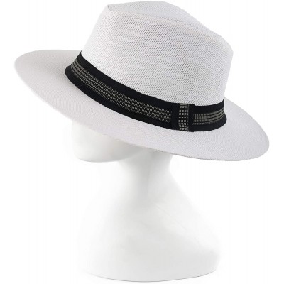 Fedoras Sun Straw Wide Brim Beach Summer Fedora Classic Panama Hat - White-black Band - CB18NL33GT9 $9.82