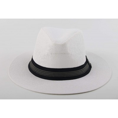 Fedoras Sun Straw Wide Brim Beach Summer Fedora Classic Panama Hat - White-black Band - CB18NL33GT9 $9.82