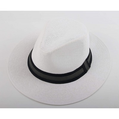 Fedoras Sun Straw Wide Brim Beach Summer Fedora Classic Panama Hat - White-black Band - CB18NL33GT9 $9.82