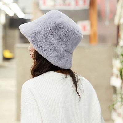 Bucket Hats Women Faux Fur Bucket Cap Bush Hat Wide Brim Fluffy Winter Vintage Super Soft Hat - Grey - CJ192SZEZC7 $15.96