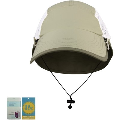 Sun Hats Taslon UV Cap with Flap and Mesh Sides - Khaki / White - C611LV4H1MB $14.33