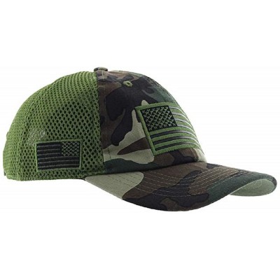 Baseball Caps American US Military Embroidered Flag Soft Mesh Hat Trucker Cap - Green Camo - CJ18U8AE0KD $13.41