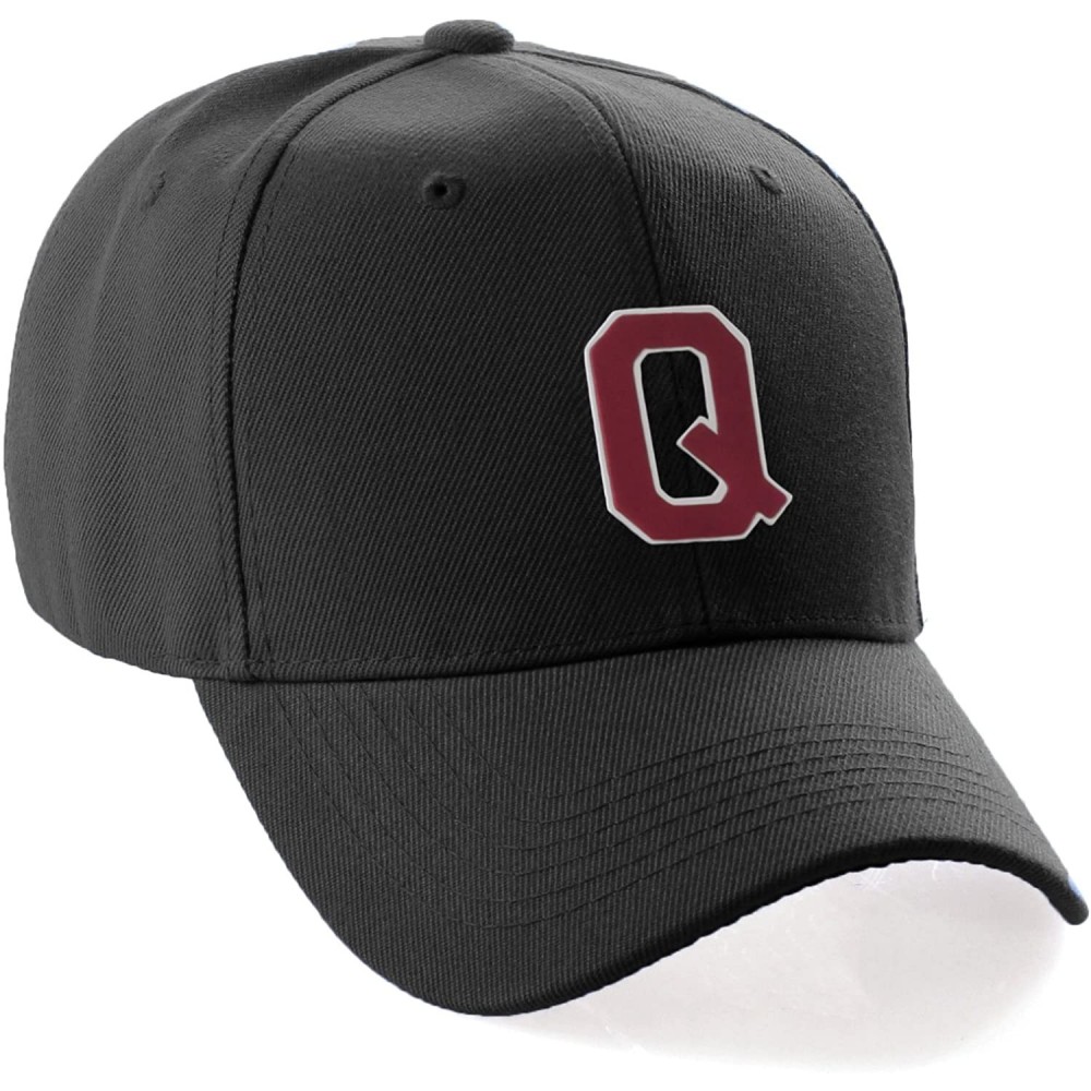 Baseball Caps Classic Baseball Hat Custom A to Z Initial Team Letter- Black Cap White Red - Letter Q - CX18IDTGOEA $13.91