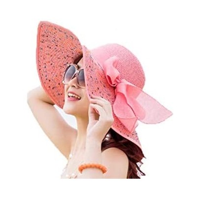 Sun Hats Women's Big Bowknot Straw Sun Hat Floppy Foldable Roll up UV 50+ Beach Cap - Pink-style B - CX18STNEE8M $11.31