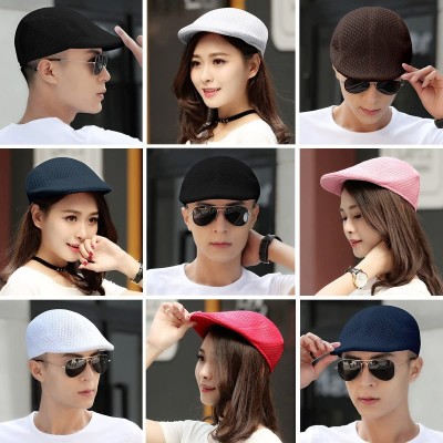 Newsboy Caps Men's Women's Breathable Mesh Solid Color Berets Newsboy Hat - Brown - CX18EQ4DXEY $14.27