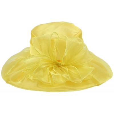 Sun Hats Women's Colorful Organza Kentucky Wide Brim Bow Derby Sun Hat - Yellow - C212GSWKQEP $10.47