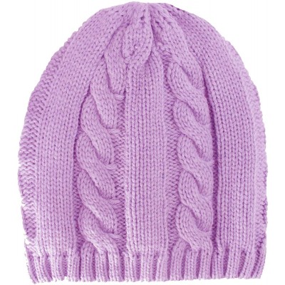 Skullies & Beanies Cable Knit 3 Piece Beanie Hat Texting Gloves & Matching Scarf Set - Purple - CW18DXZEN9S $17.90