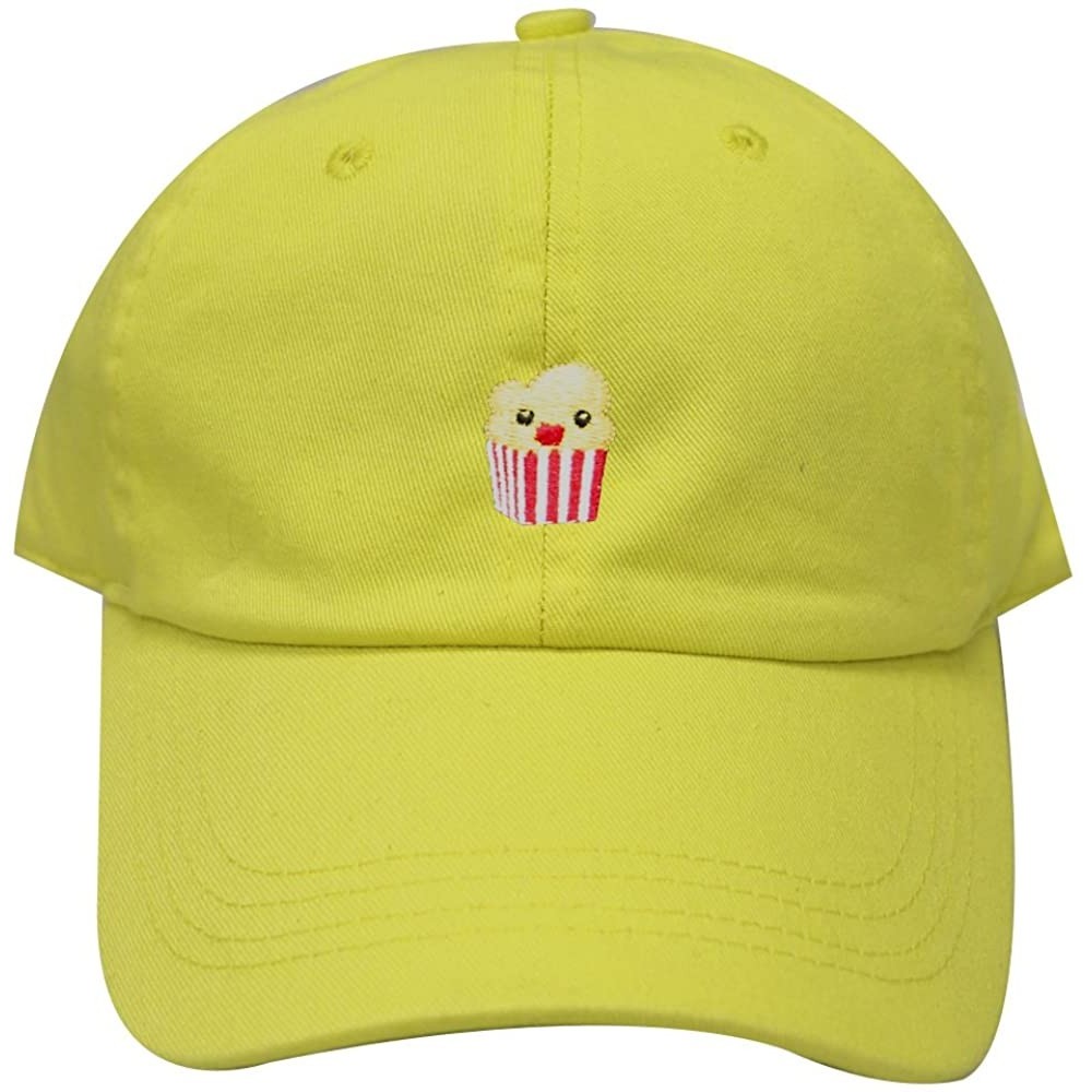 Baseball Caps Cute Popcorn Cotton Baseball Dad Cap - Lemon - CC1832ZUKDC $14.07