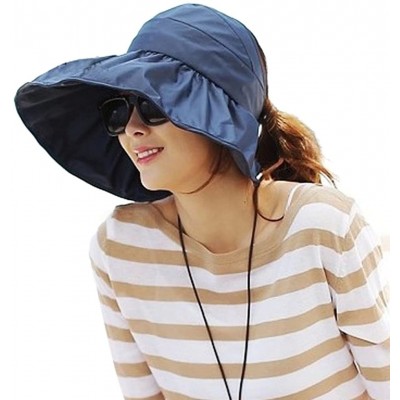 Sun Hats Womens Foldable Anti UV Sun Hat Cap Big Brim Floppy Travel Beach Bucket Hat UPF50+ - Navy - CN11ZPG69YR $15.19