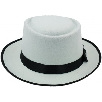 Fedoras Unisex Felt Pork Pie Cap Porkpie Hat Upturn Short Brim Black Ribbon Band - Beige - CG182MEKX0D $8.22