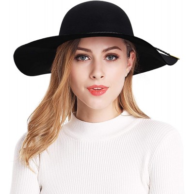 Fedoras Women's Wide Brim Wool Ribbon Band Floppy Hat - Braided Band_black - C818A8ETLK5 $26.44