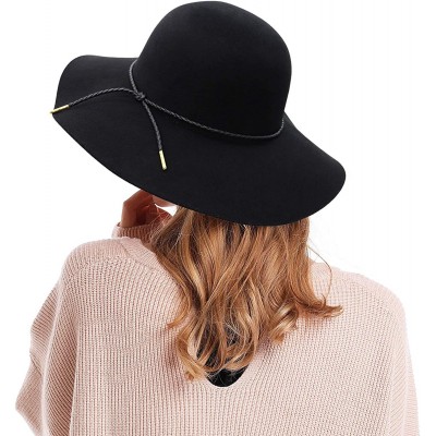 Fedoras Women's Wide Brim Wool Ribbon Band Floppy Hat - Braided Band_black - C818A8ETLK5 $26.44