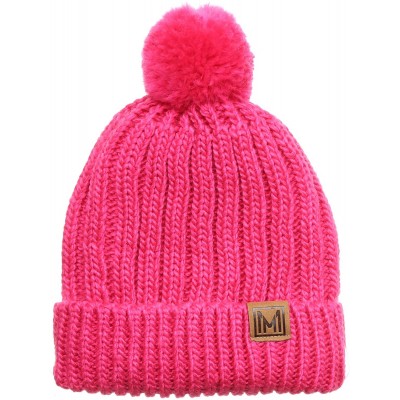 Skullies & Beanies Women's Oversized Chunky Soft Warm Rib Knit Pom Pom Beanie Hat with Sherpa Lined - Hot Pink - CQ18IGSOGR4 ...