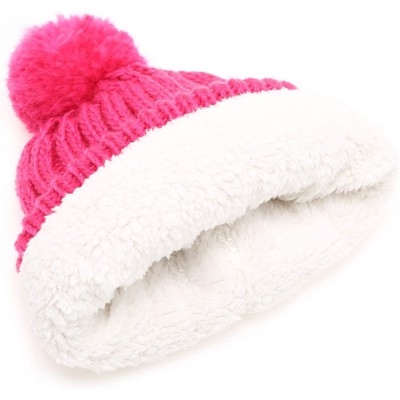 Skullies & Beanies Women's Oversized Chunky Soft Warm Rib Knit Pom Pom Beanie Hat with Sherpa Lined - Hot Pink - CQ18IGSOGR4 ...