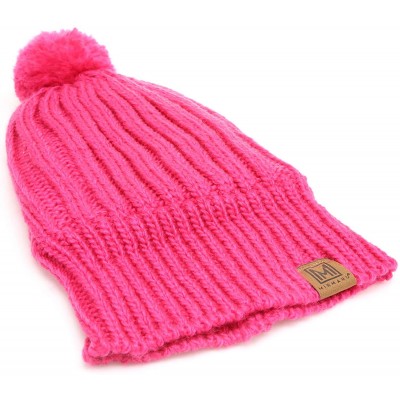 Skullies & Beanies Women's Oversized Chunky Soft Warm Rib Knit Pom Pom Beanie Hat with Sherpa Lined - Hot Pink - CQ18IGSOGR4 ...