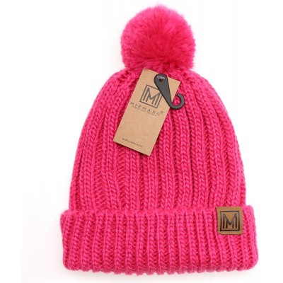 Skullies & Beanies Women's Oversized Chunky Soft Warm Rib Knit Pom Pom Beanie Hat with Sherpa Lined - Hot Pink - CQ18IGSOGR4 ...